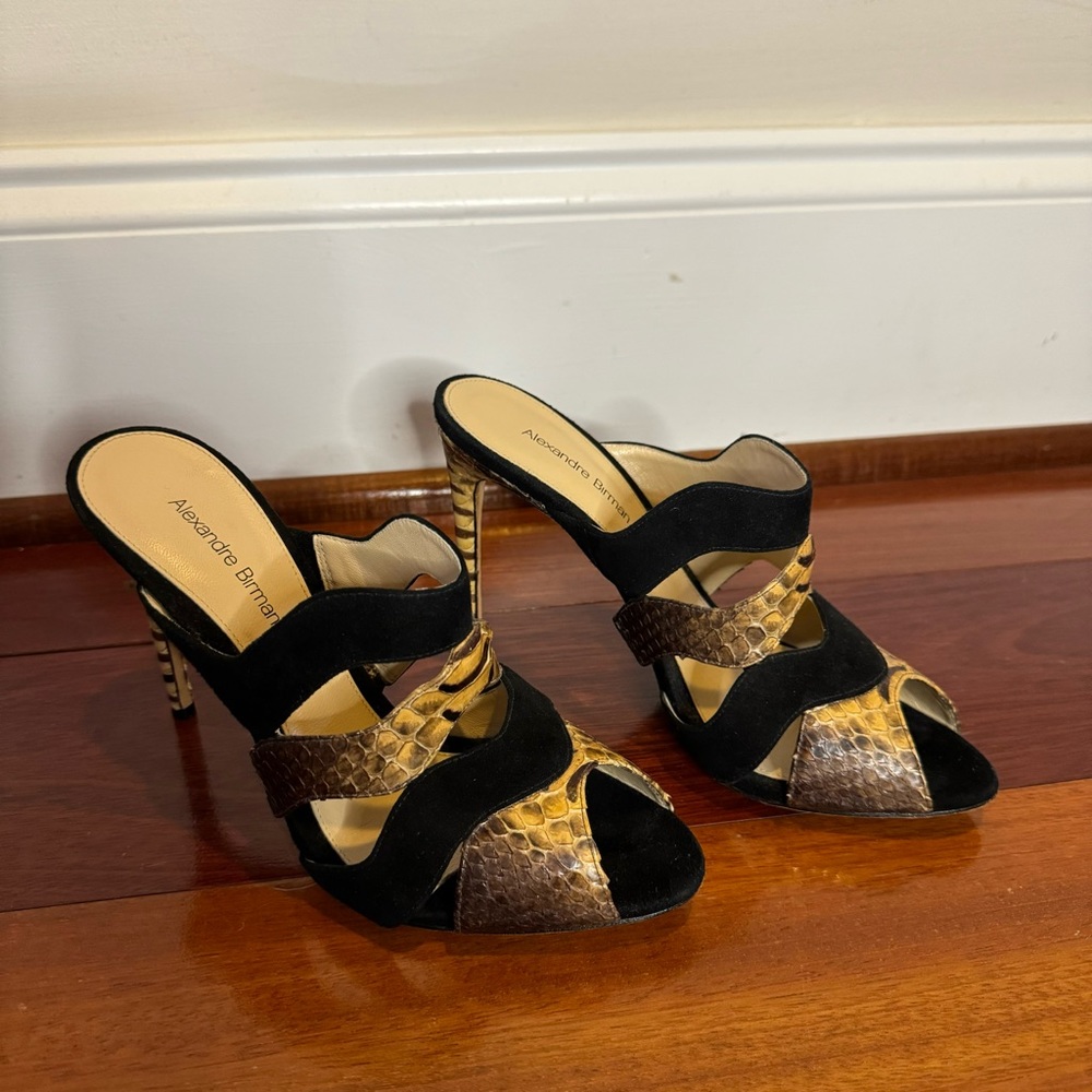 Alexandre Birman Black Suede And Python Mules - image 1